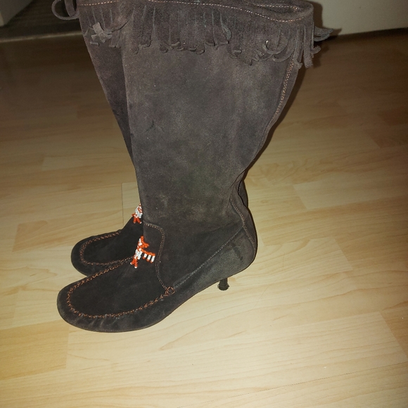 Aldo Suede Brown Moccasin Style Heel Boots - Picture 7 of 8